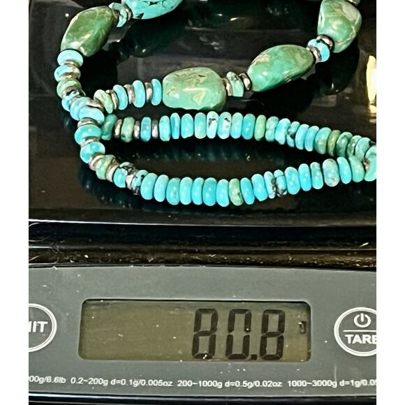 VTG Southwest Carved Heishi Turquoise Bead Necklace Sterling 925 Spacers 80.8g - Picture 16 of 16